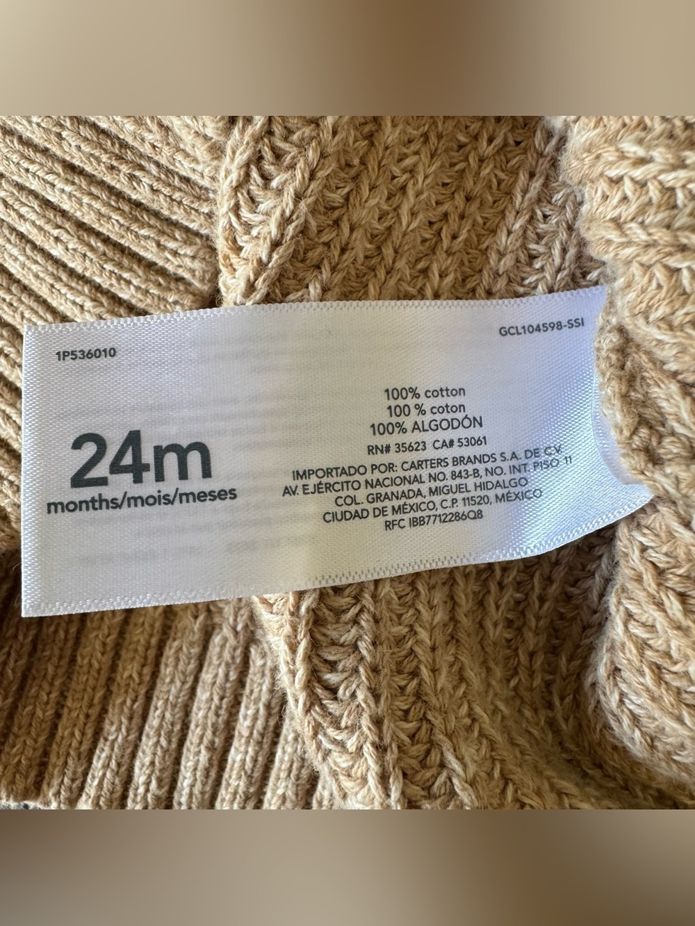 B’gosh Baby Boy Knit Shawl Collar Cardigan Jacket Tan Minimalist Classic 24M - Picture 6 of 6